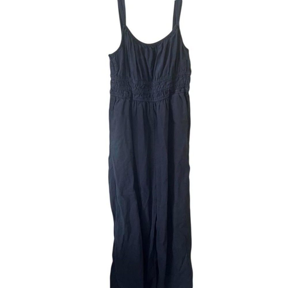 Madewell Womens Navy Blue Smocked Waist Sleeveless Wide Leg Jumpsuit Size Small